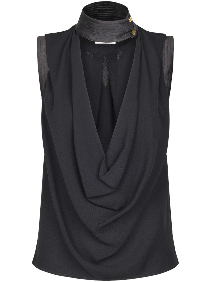 Elisabetta Franchi Draped Cowl Neckline Sleeveless Top With Structured Collar