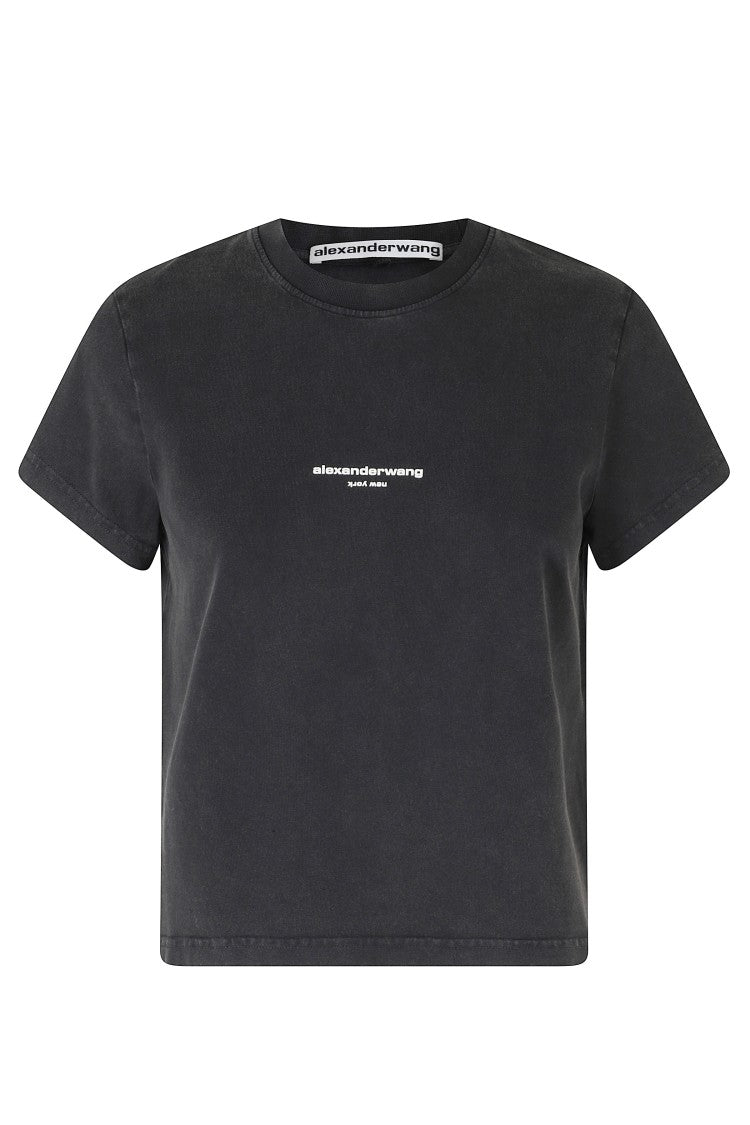 Alexander Wang Black Shrunken Front Logo Short Sleeve Cotton T-Shirt