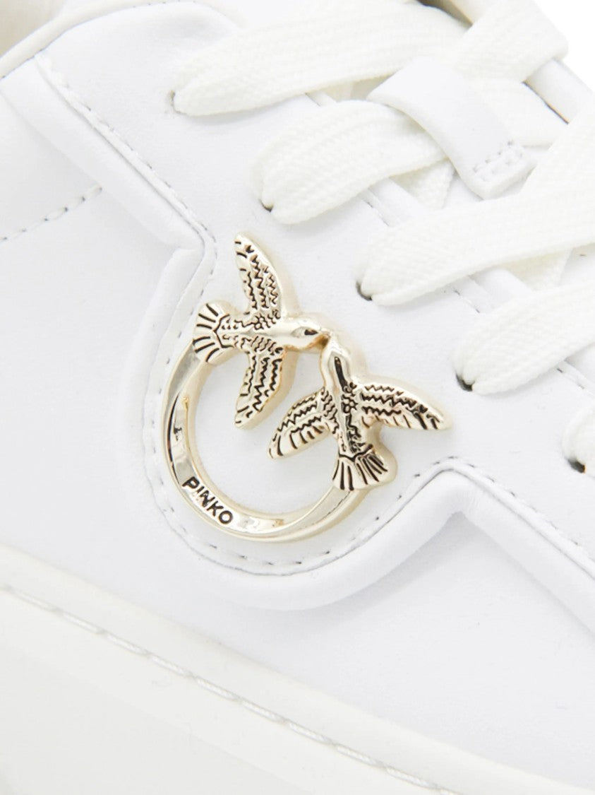 Pinko White Yoko 06 Metallic-Accent Leather Sneakers