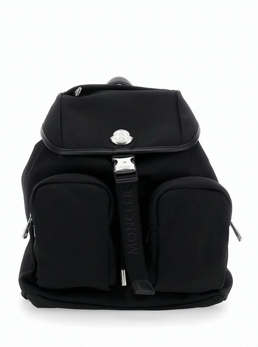 Moncler Structured Black Backpack With Metallic Buckle
