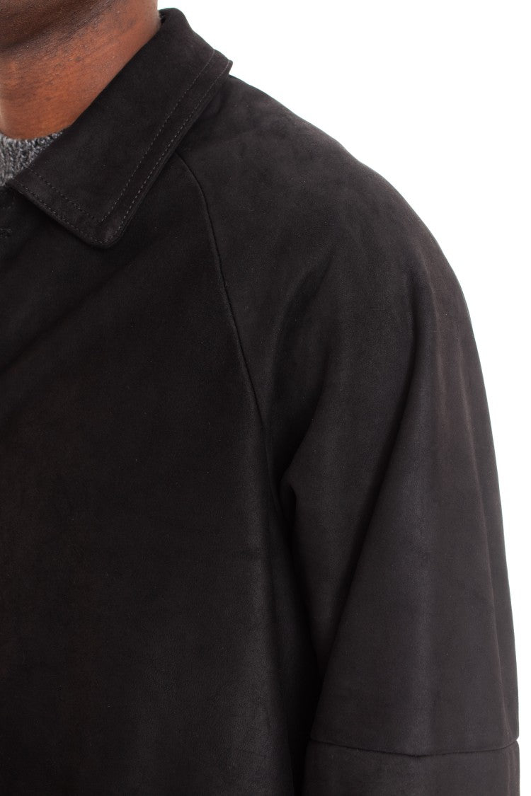Salvatore Santoro Black Leather Overcoat With Button Closure
