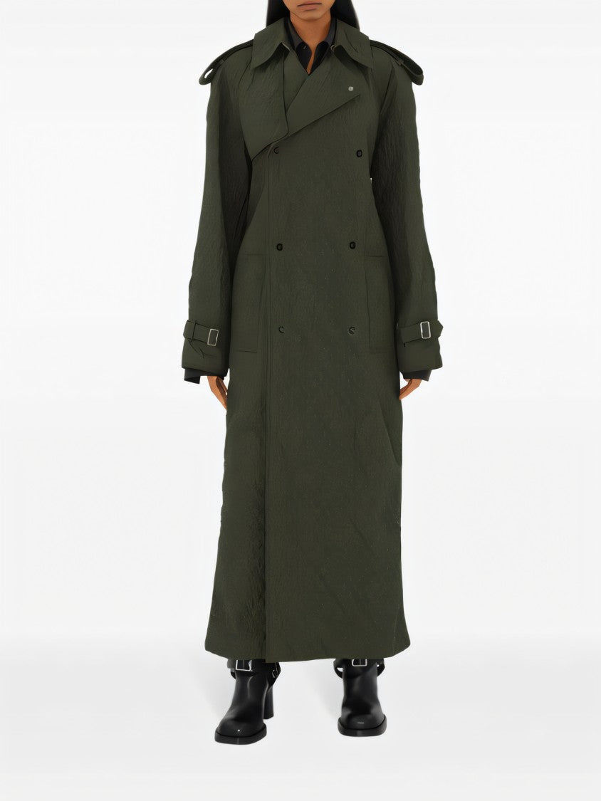 Burberry Quilted Green Long Coat With Belted Waist