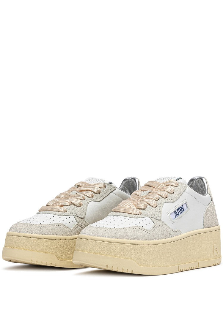 Autry Women’S Platform Bimaterial Leather And Rhinestone Sneakers