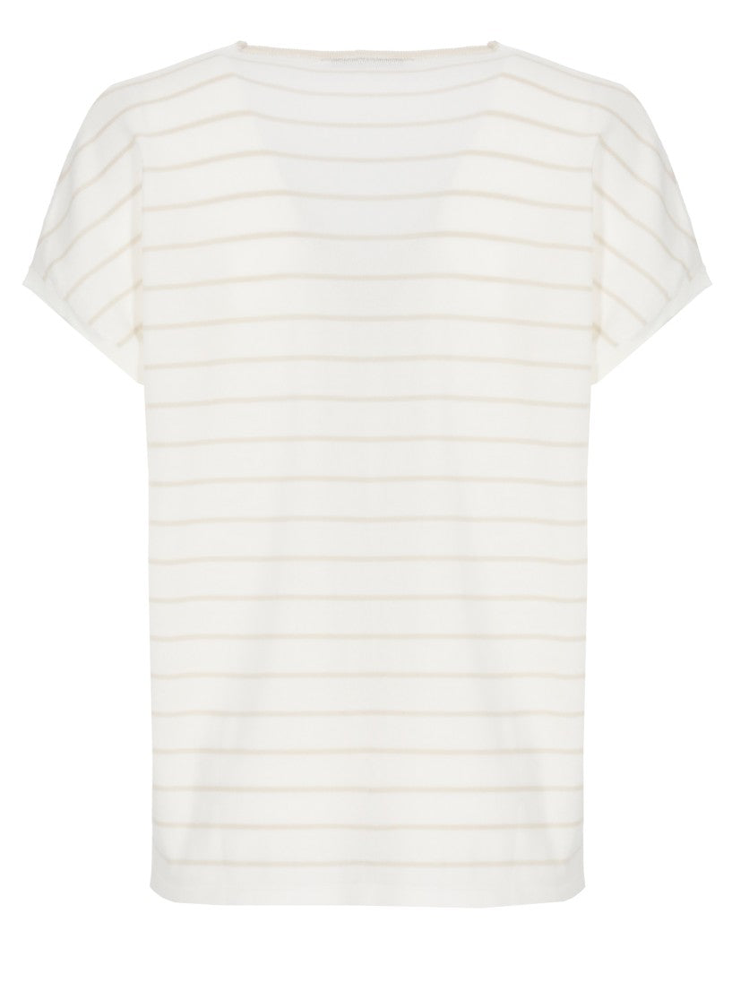 Kangra White Striped Cotton Short-Sleeved Top