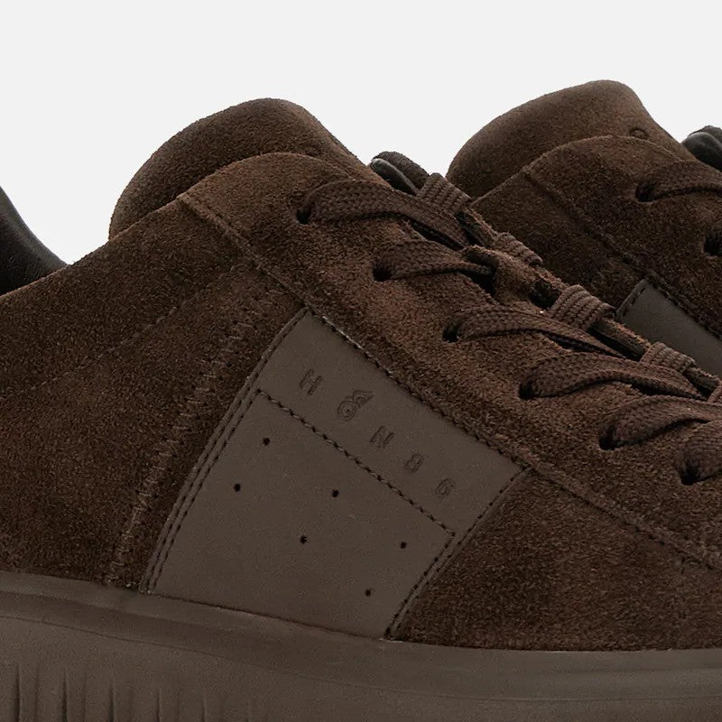 Hogan Dark Brown Suede Leather Embossed Low-Top Sneakers