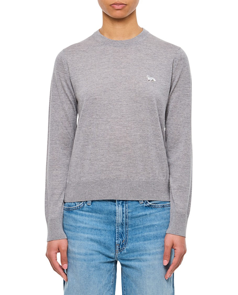 Maison Kitsuné Lightweight Grey Sweater With Baby Fox Embroidery