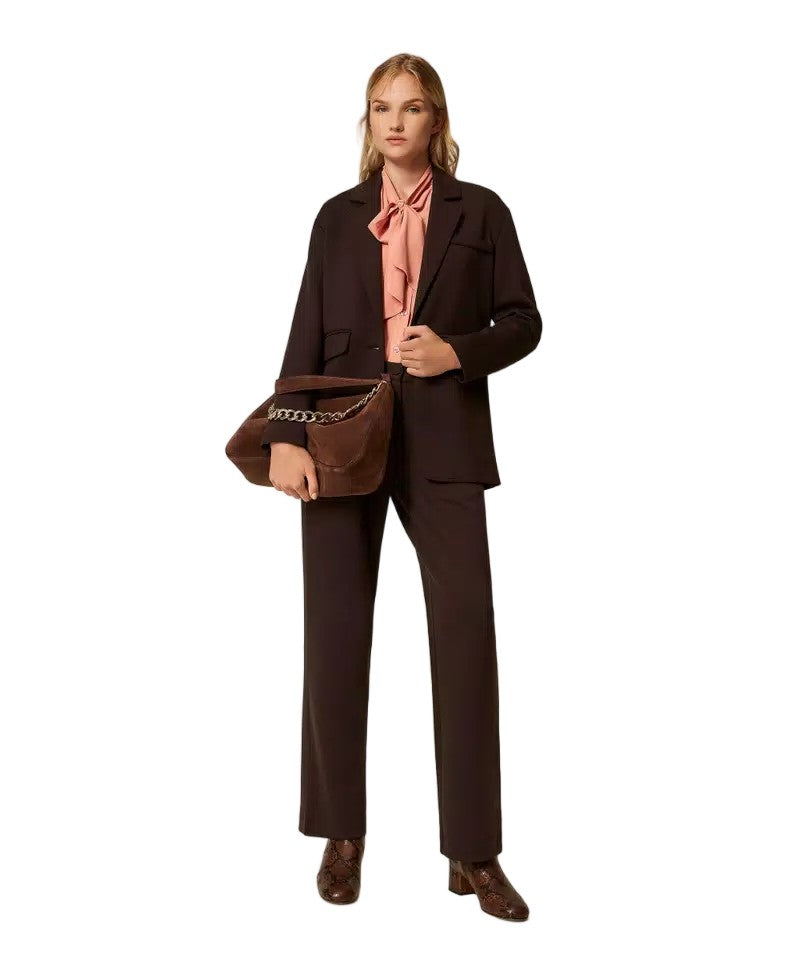 Twinset U&B Brown Scuba Notched Lapel Overline Blazer