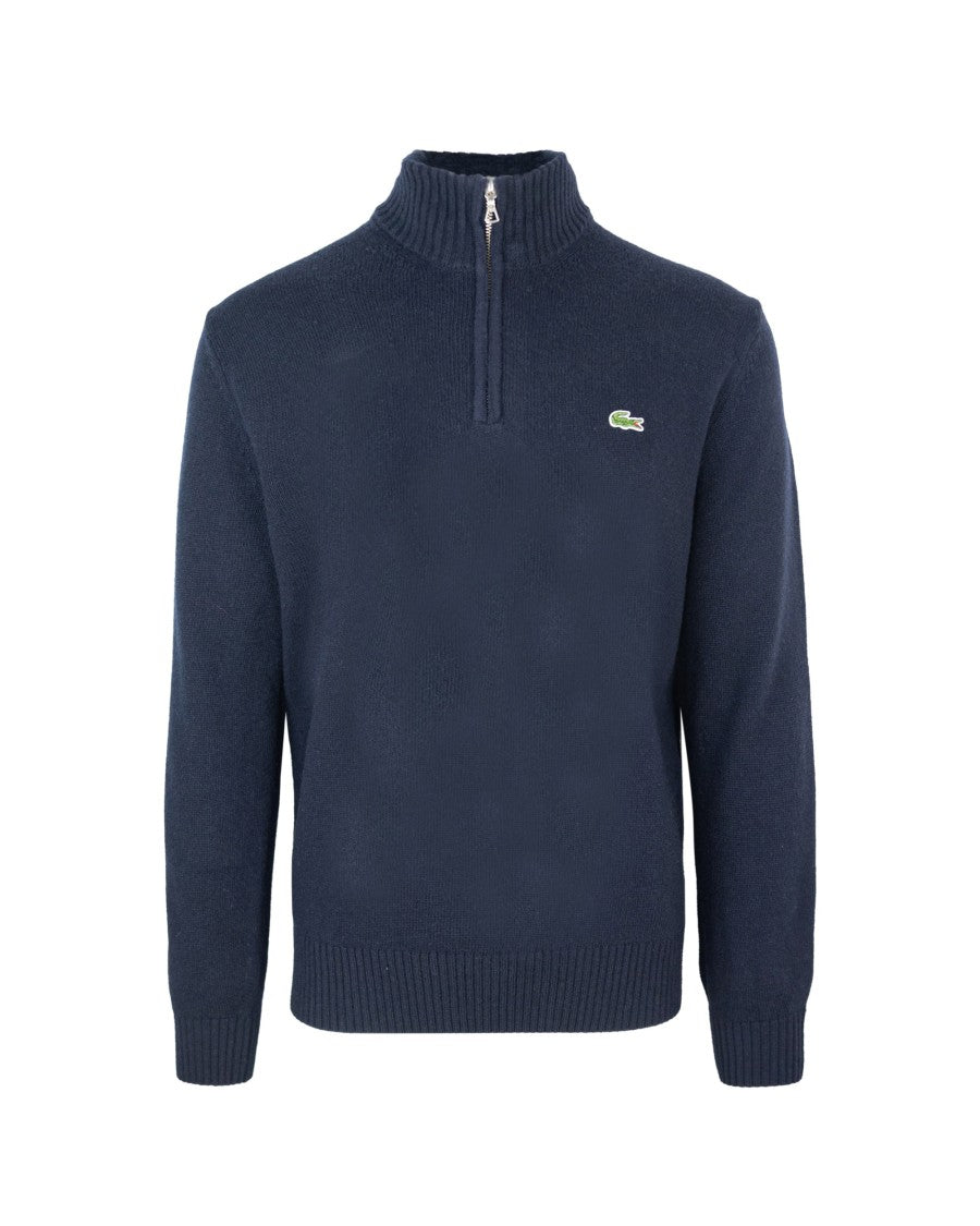 Lacoste Blue Zip-Up Turtleneck Sweater