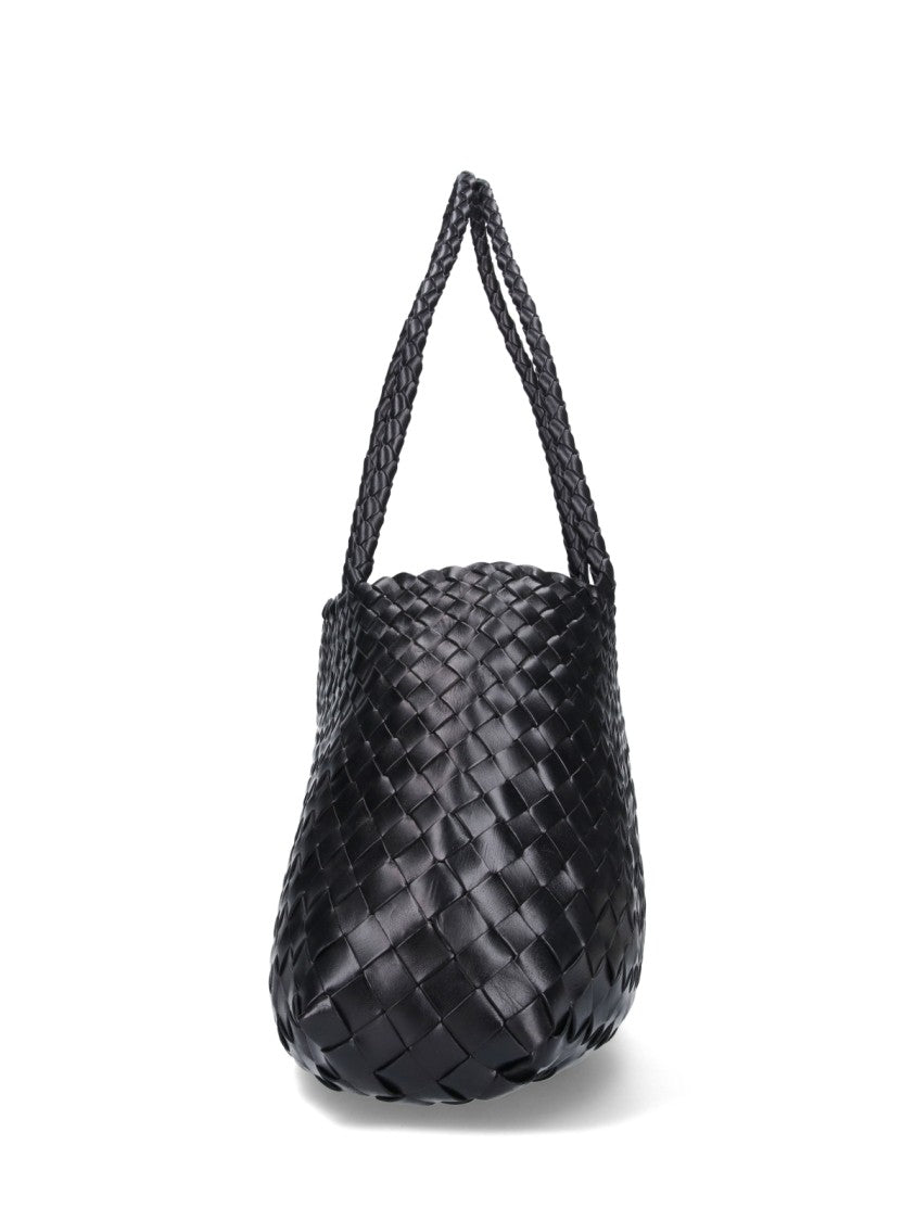 Dragon Diffusion Spacious Black Woven Leather Tote Bag With Braided Handles
