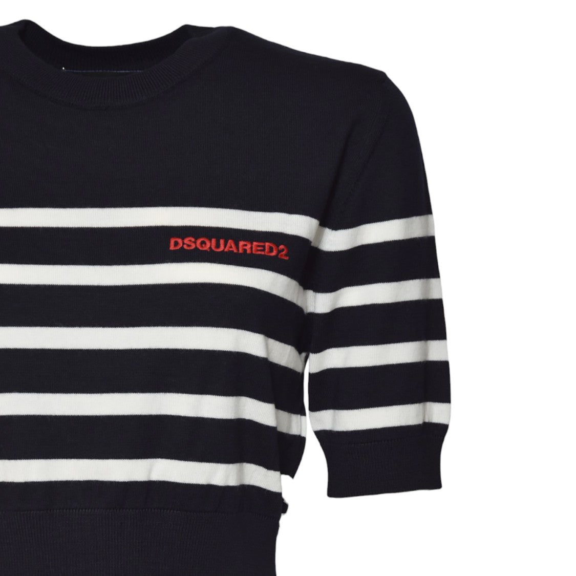Dsquared2 Short-Sleeved Striped Knit Sweater With Embroidered Logo