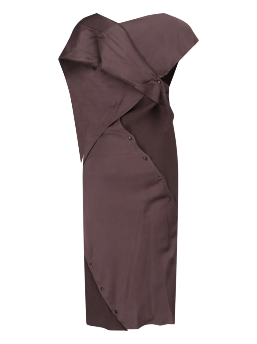 Setchu Maxi Dress "Origami" In Brown Satin Fabric
