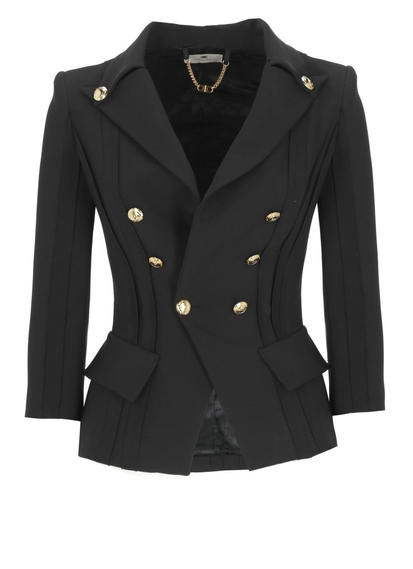 Elisabetta Franchi Black Double-Breasted Logoed Blazer