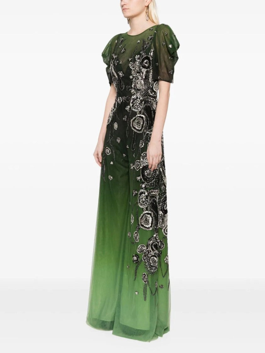 Saiid Kobeisy Gradient Printed Tulle Jumpsuit With Beading