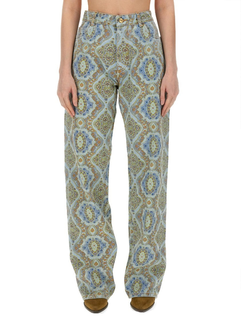 Etro Paisley-Print High-Waisted Wide-Leg Jeans