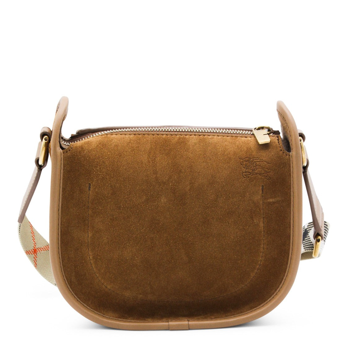 Burberry Suede Saddle Bag With Check Strap