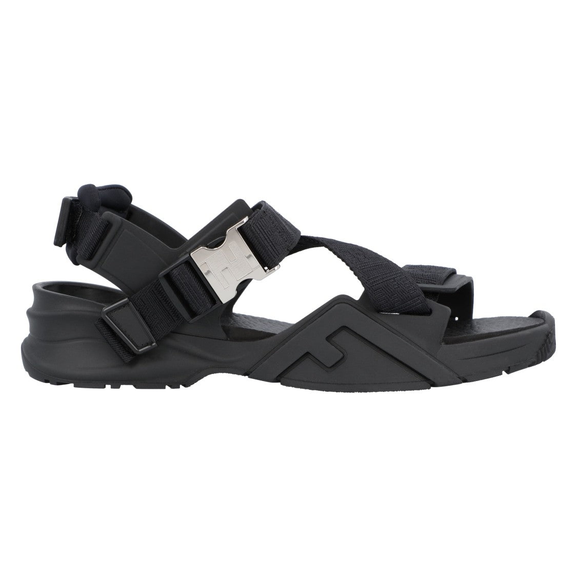 Fendi Black Rubber Sandals With Adjustable Straps