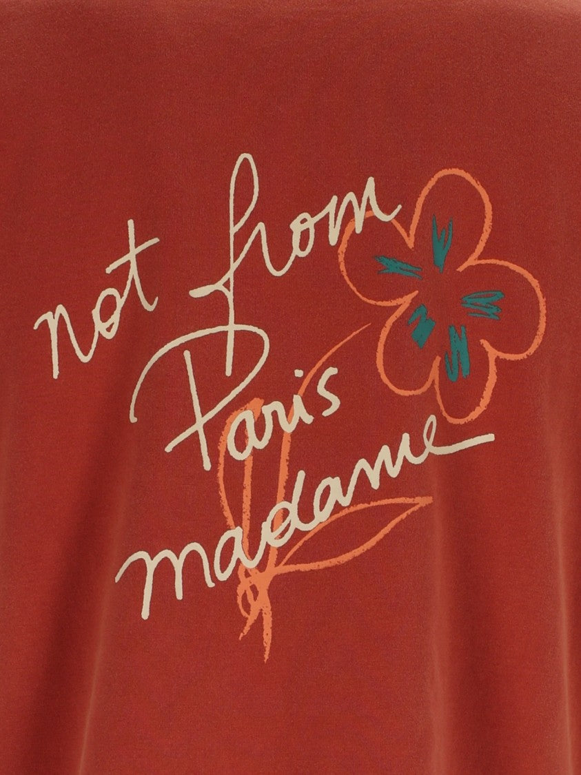 Drôle De Monsieur Brick Red Slogan Handwritten T-Shirt
