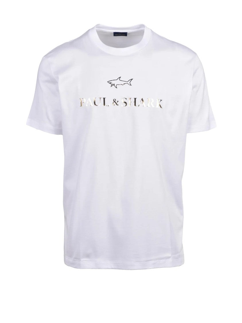 Paul & Shark Classic White T-Shirt With Gold Logo And Shark Design