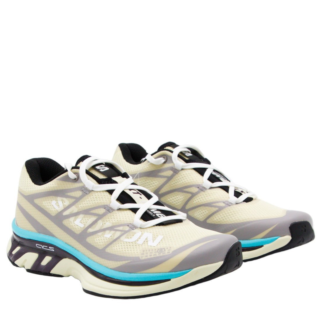 Mm6 By Maison Margiela X Salomon Translucent Beige Sneakers With Grey Overlays And Dynamic Sole