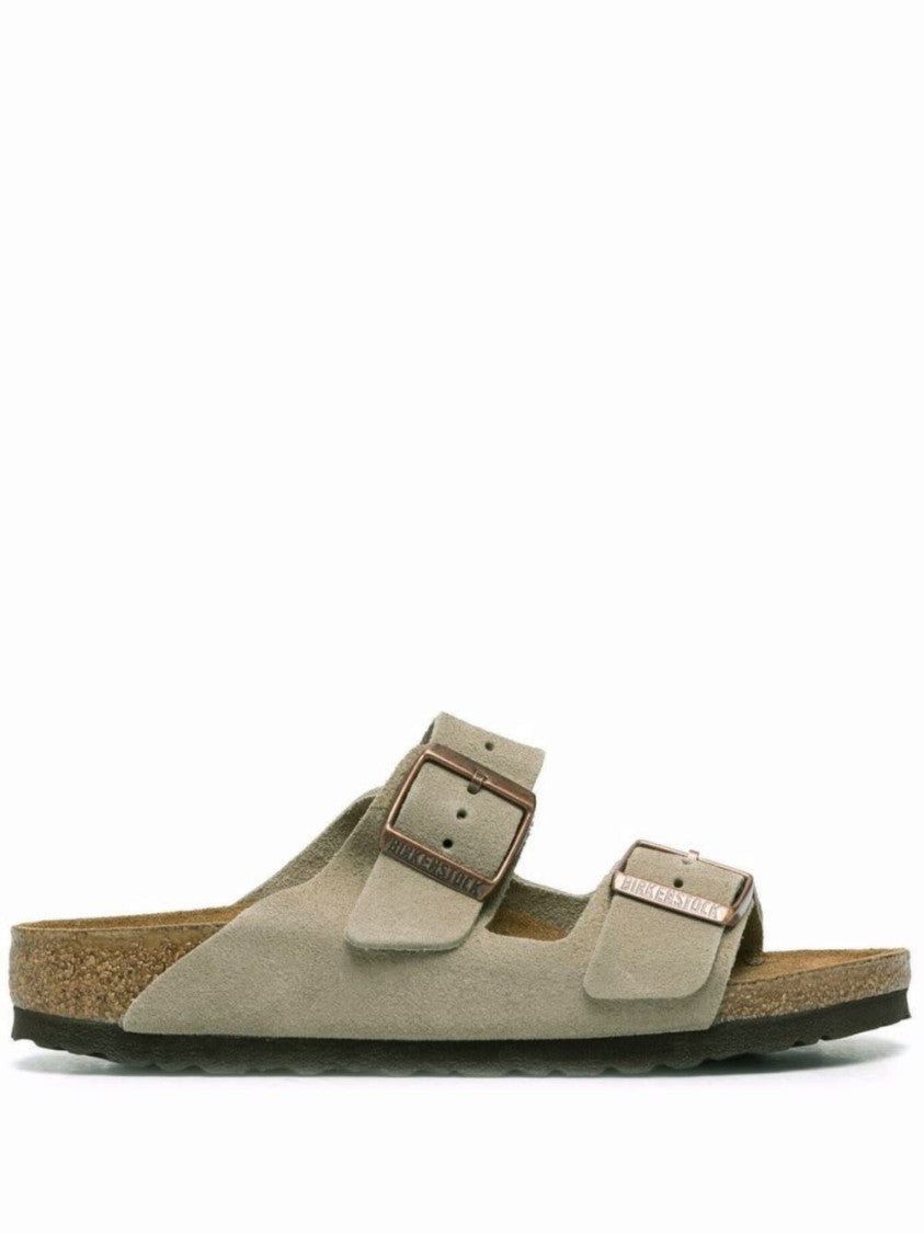 Birkenstock Beige Leather Two-Strap Sandals With Cork Footbed