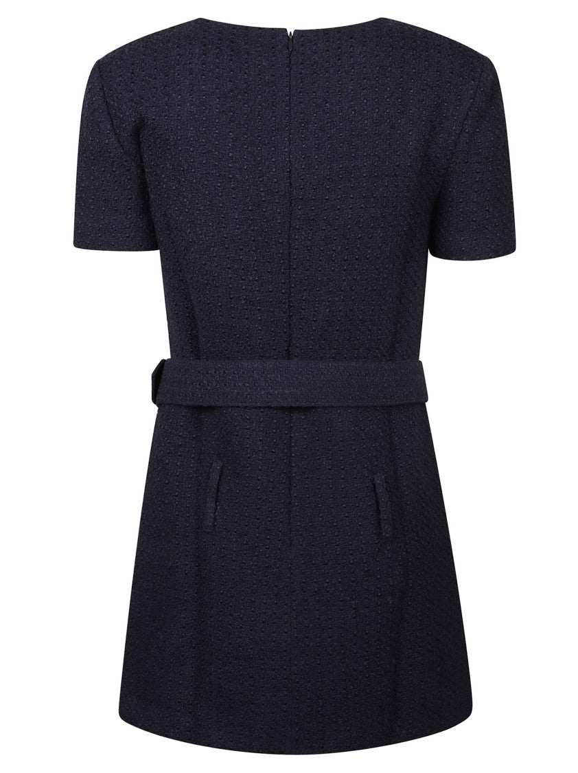 Self-Portrait Structured Blue Mini Dress With Fitted Bodice And Flared Skirt