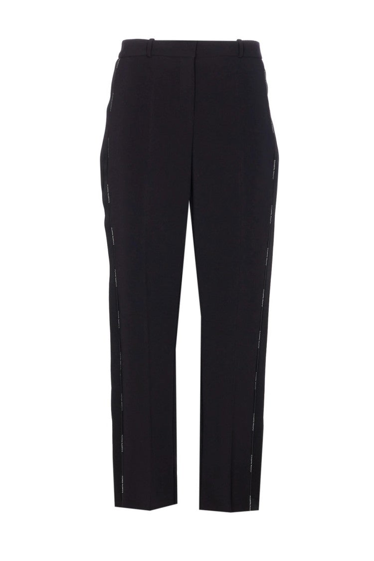 Elisabetta Franchi Black High-Waisted Crystal Side-Seam Polyester-Blend Tapered Pants