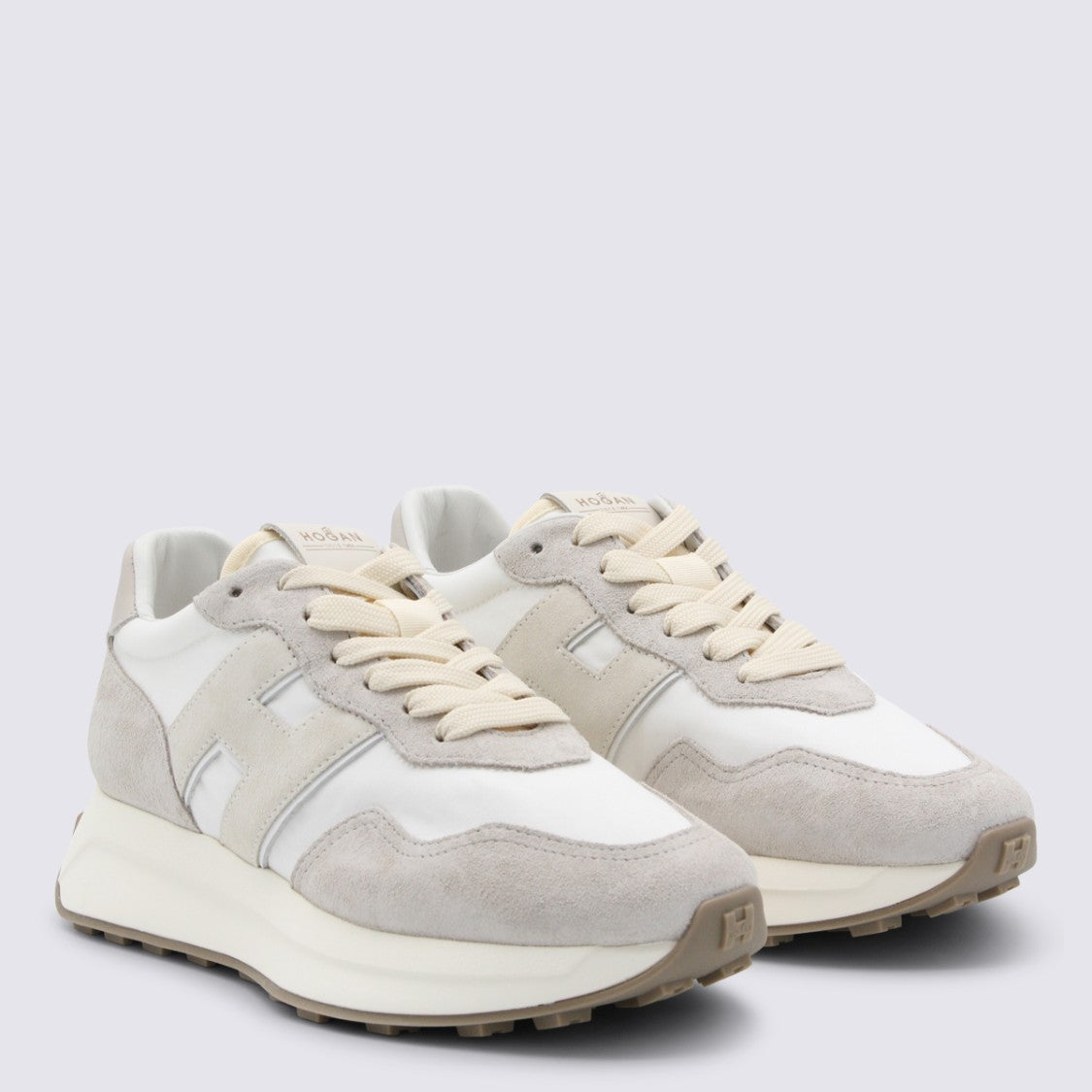 Hogan White And Beige Leather Sneakers