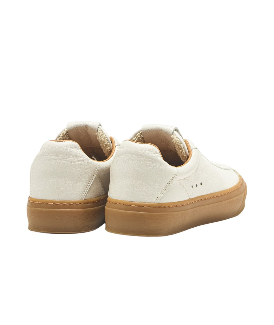 Aqua Alta Venice White Leather Sneakers With Honey-Colored Sole