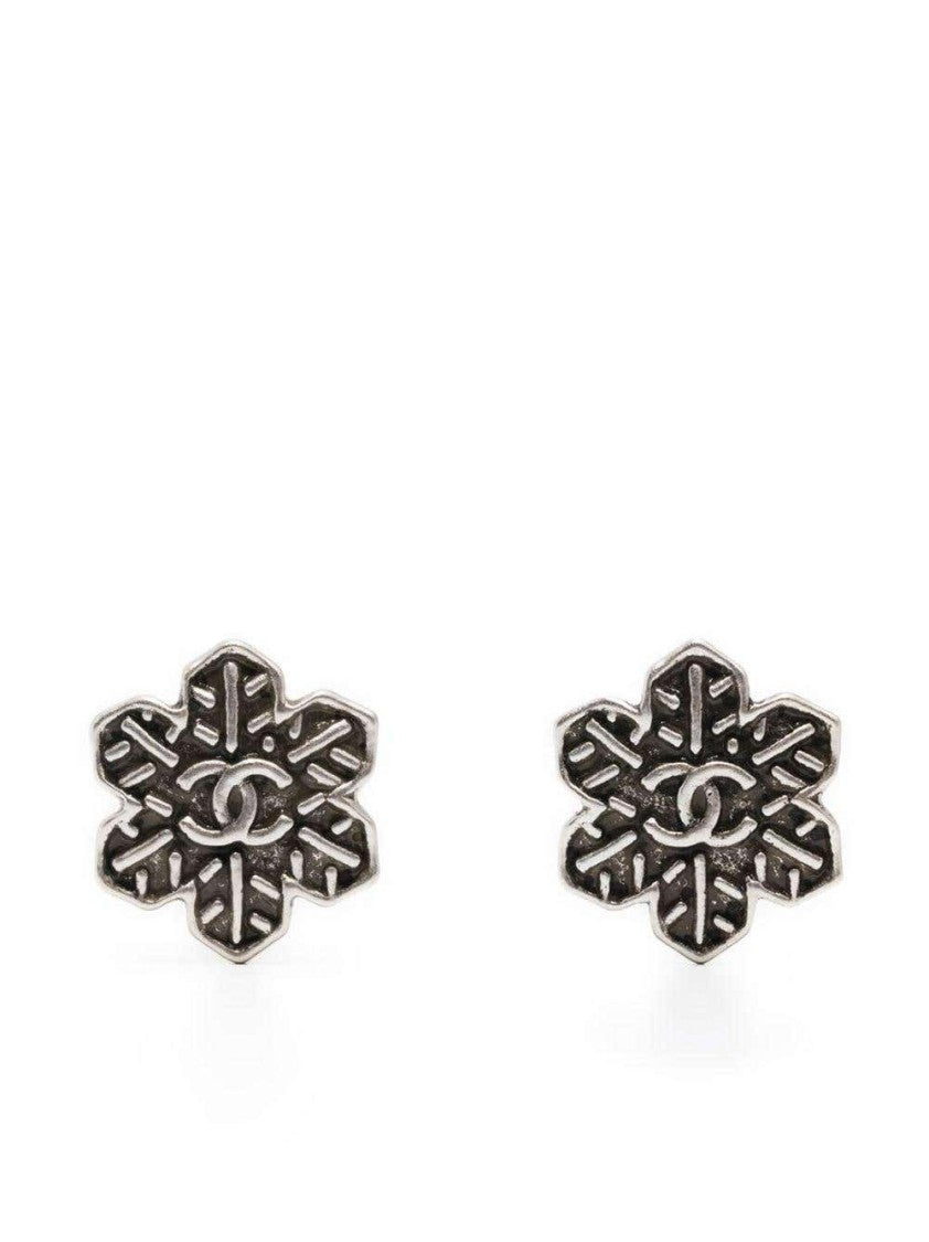 Chanel Silver-Tone Snowflake Post-Back Earrings