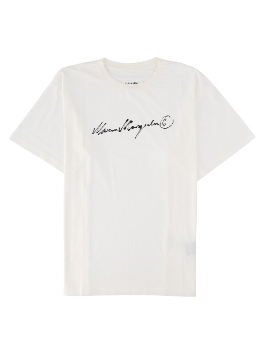 Mm6 By Maison Margiela White Relaxed Fit Script Cotton T-Shirt