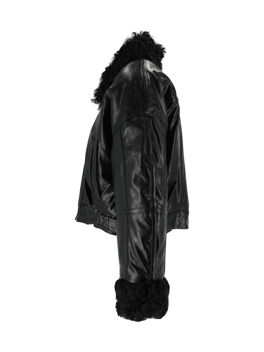 Eleh Black Glossy Cropped Plush Detailed Jacket