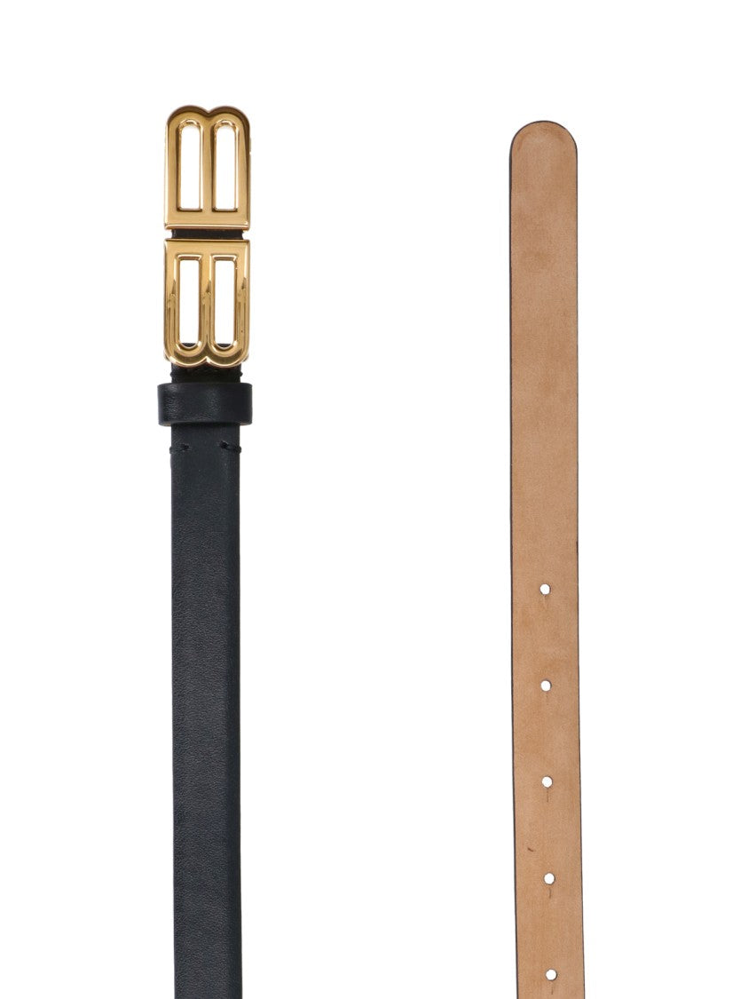 Balenciaga Black Slim Double B Leather Belt