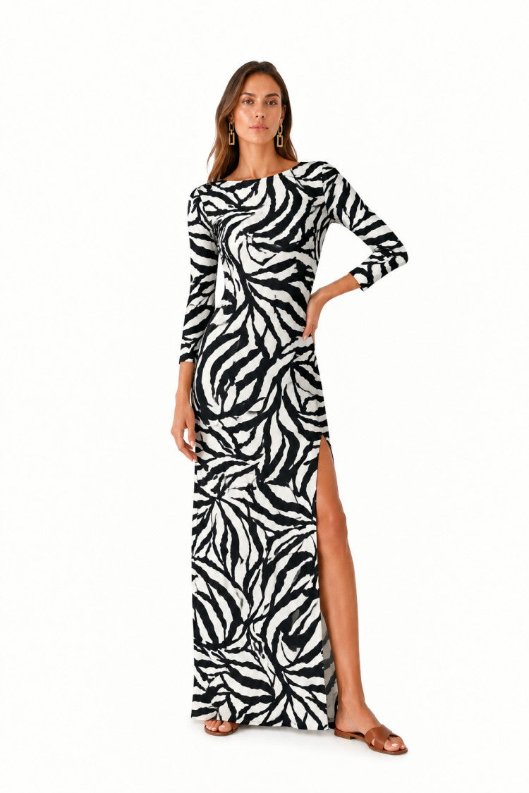 Hawa Made From Love Maxi Dress With Open Back And Zebra Pattern