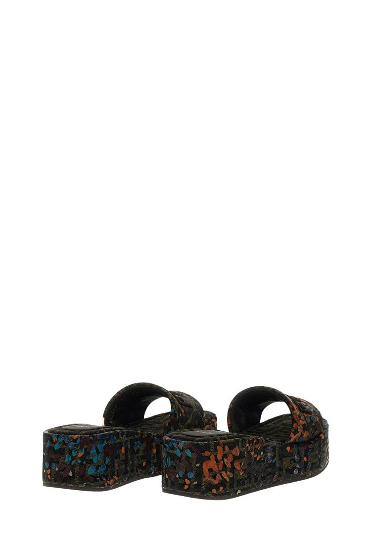 Fendi Multicolor Jacquard Platform Slides