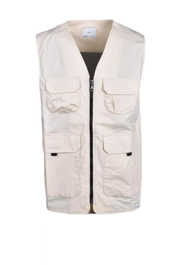 Woc Writing On Cover White Zipper Cotton-Blend Vest
