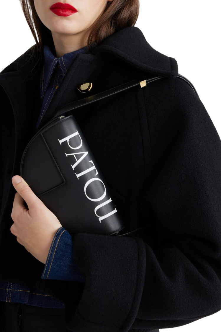 Patou Half-Circle Black Leather Handbag With Geometric Cut-Outs