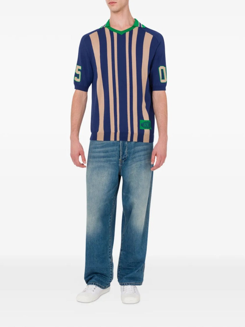 Moschino Short-Sleeve Knit Top With Bold Vertical Stripes