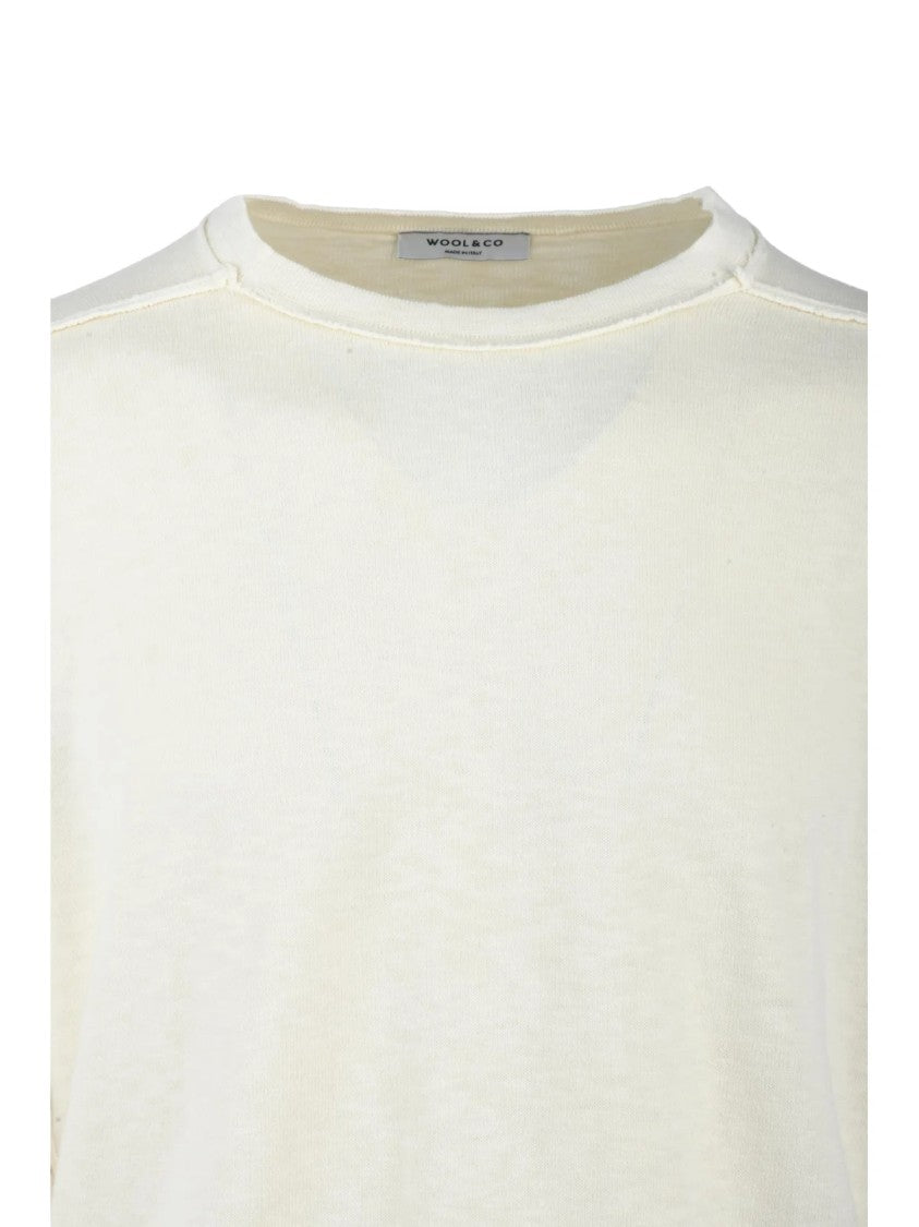 Wool & Co White Crewneck Cotton Sweater