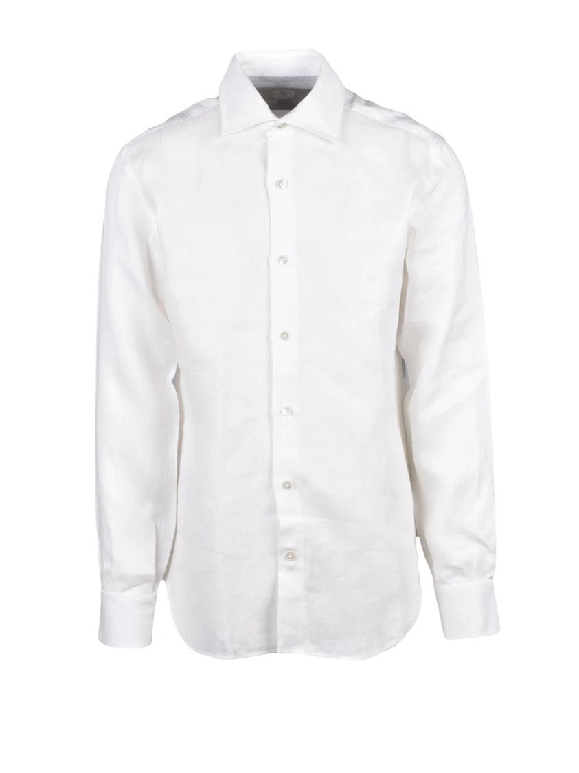 Eleventy White Men Linen Shirt