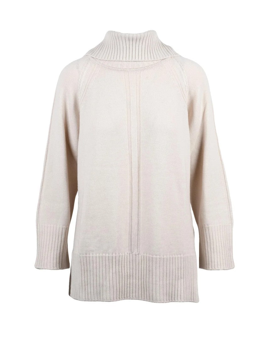 Alpha Studio Beige Turtleneck Sweater With Ribbed Detailing