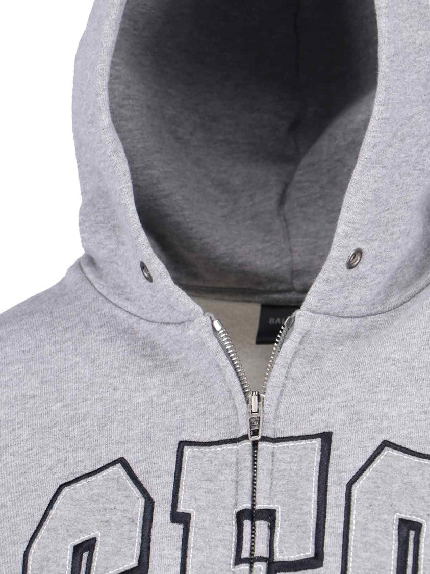 Balenciaga Zip Front Hoodie With Contrast Logo And Ribbed Details