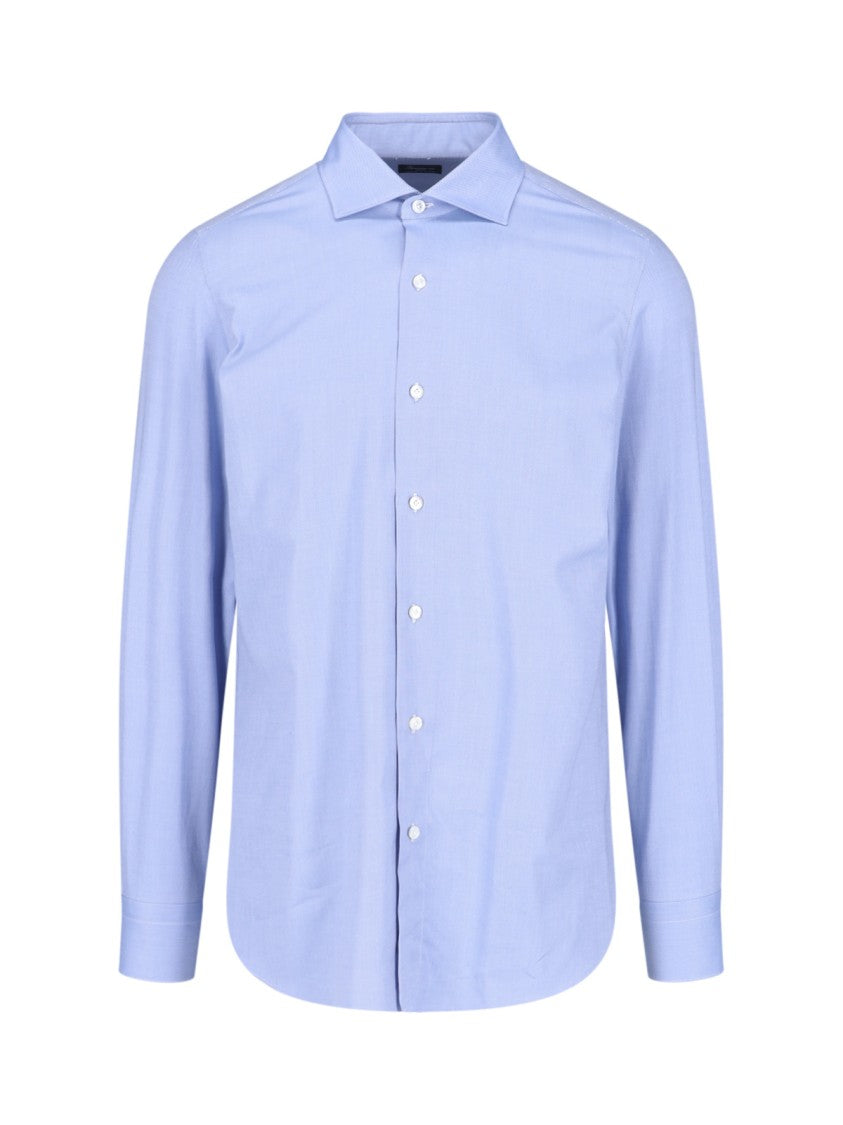 Finamore 1925 Classic Shirt In Light Blue Cotton Classic Collar