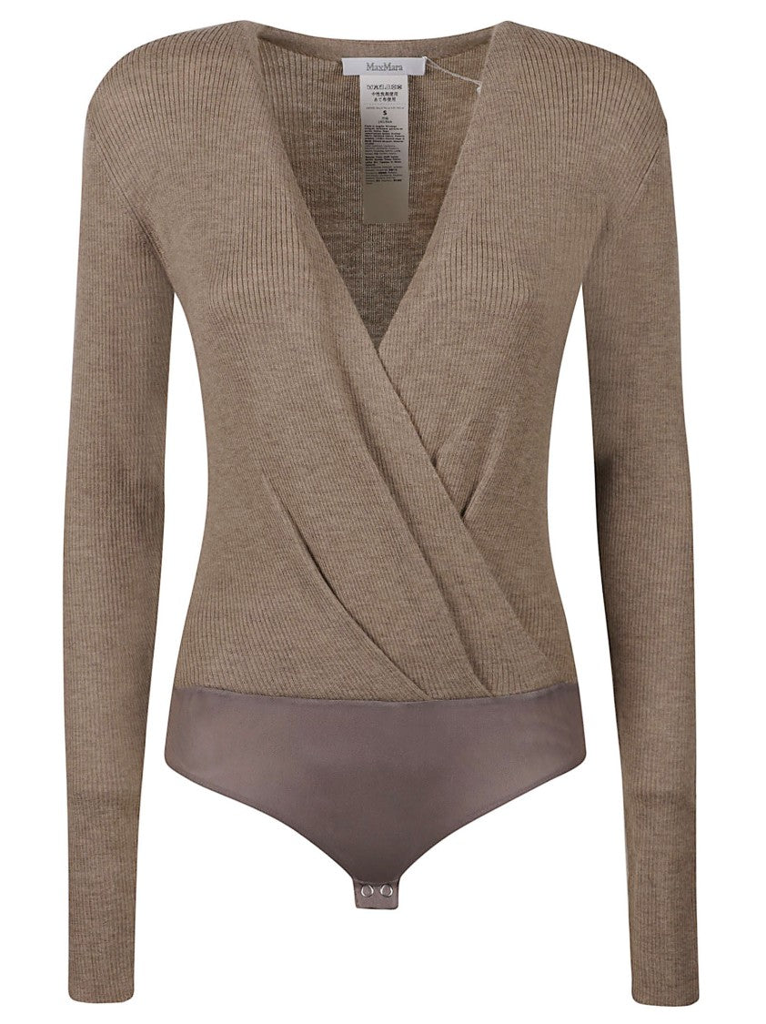 Max Mara Fitted Long-Sleeved Bodysuit With Wrap-Style V-Neckline