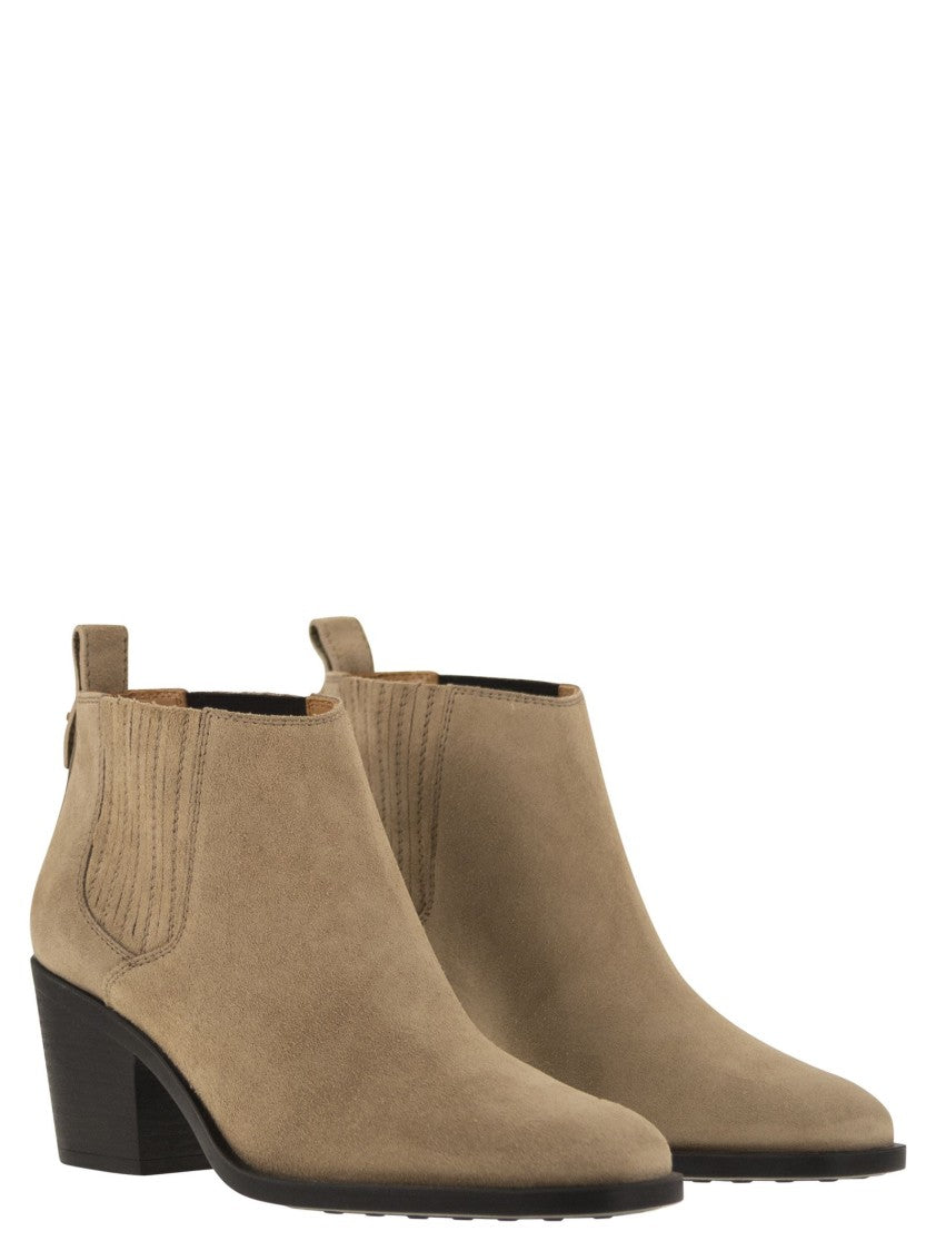 Tod's Suede Calfskin Ankle Boot With Elastic Inserts