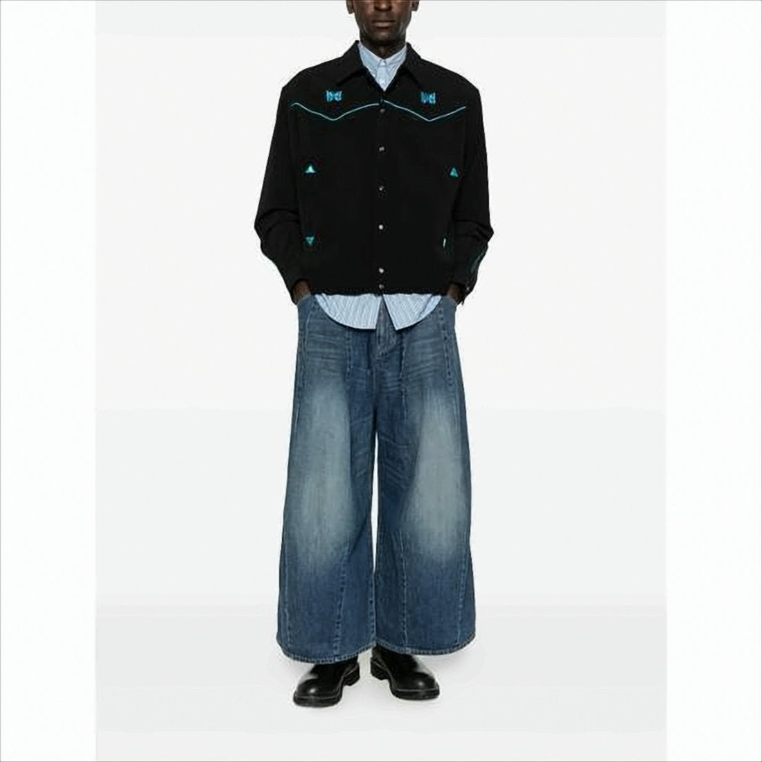 Needles Embroidered Black Jacket With Turquoise Butterfly Motifs