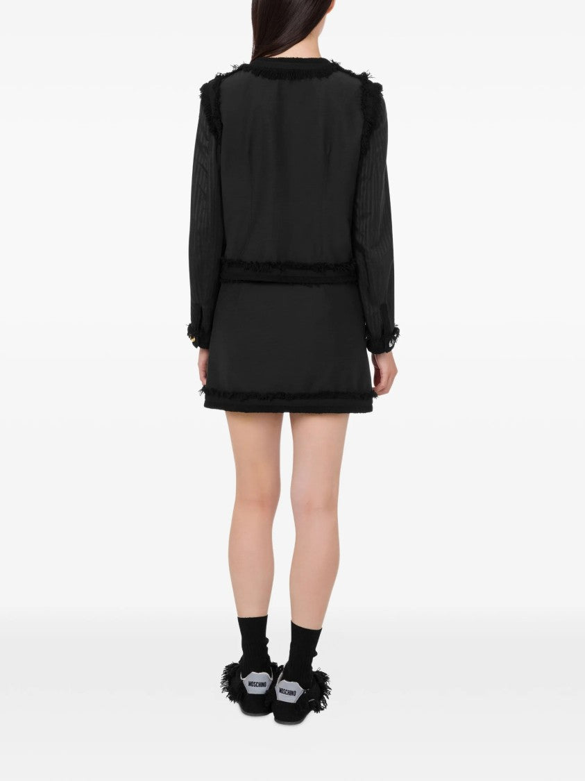 Moschino Fringed Boucle Wool Cropped Jacket With Buttons