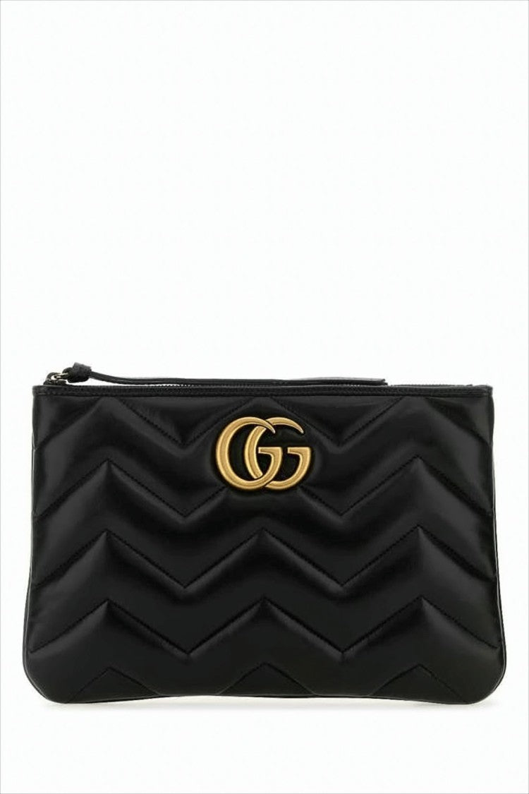 Gucci Chevron Quilted Leather Clutch With Double-G Logo