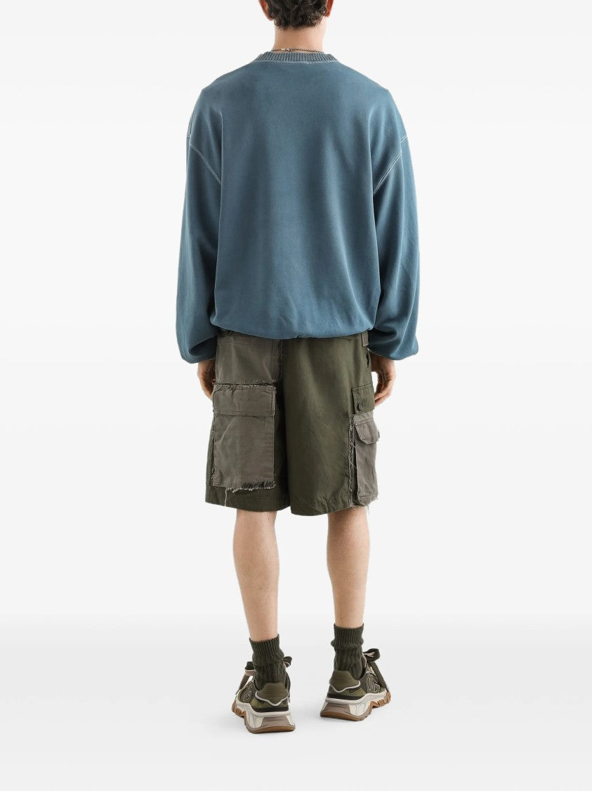 Dolce & Gabbana Washed Blue Relaxed Fit Leopard Sweatshirt