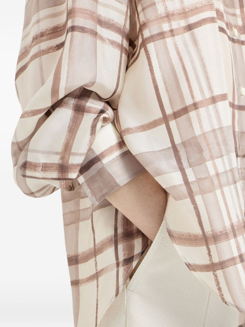 Brunello Cucinelli Multicolor Macrocheck Print Silk Pongee Shirt