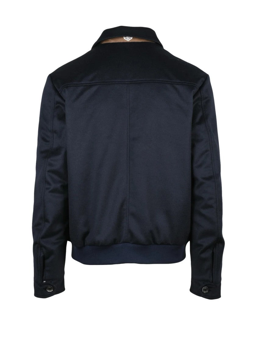 Luigi Borrelli Napoli Blue Cashmere-Blend Aviator Jacket